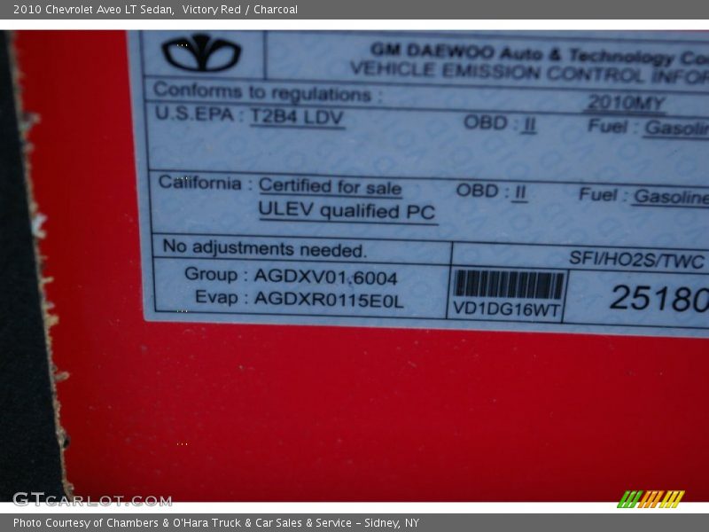 Victory Red / Charcoal 2010 Chevrolet Aveo LT Sedan