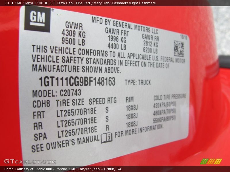 Fire Red / Very Dark Cashmere/Light Cashmere 2011 GMC Sierra 2500HD SLT Crew Cab