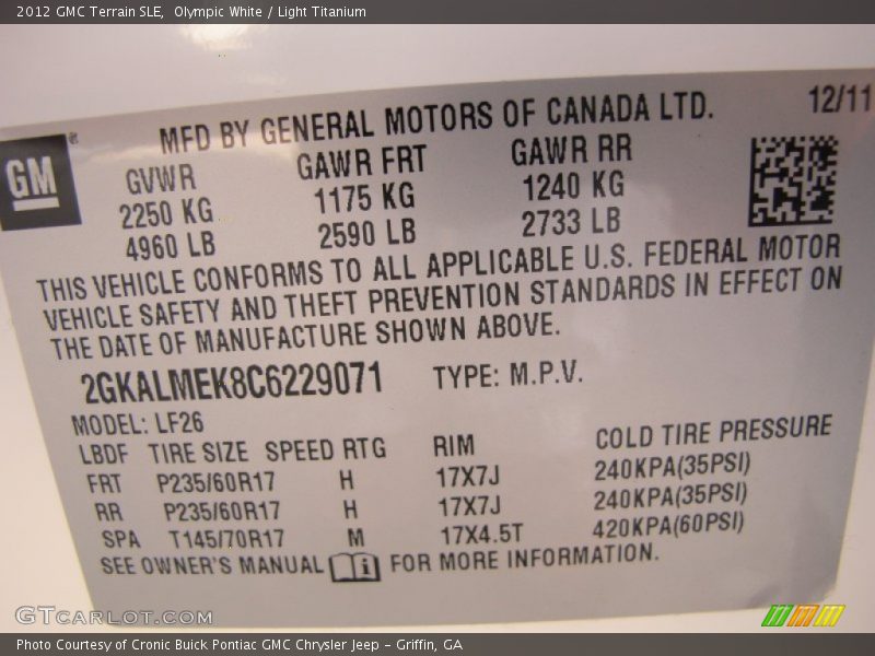 Olympic White / Light Titanium 2012 GMC Terrain SLE