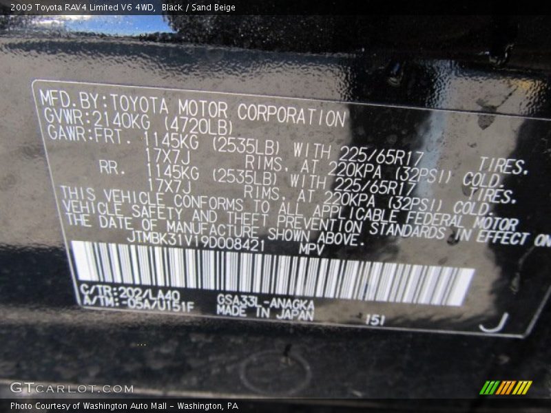 Black / Sand Beige 2009 Toyota RAV4 Limited V6 4WD