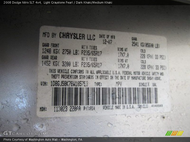Light Graystone Pearl / Dark Khaki/Medium Khaki 2008 Dodge Nitro SLT 4x4