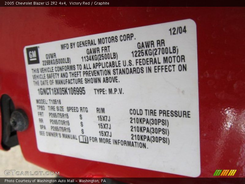 Victory Red / Graphite 2005 Chevrolet Blazer LS ZR2 4x4