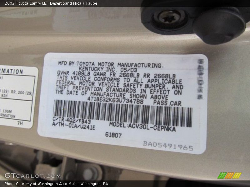Desert Sand Mica / Taupe 2003 Toyota Camry LE