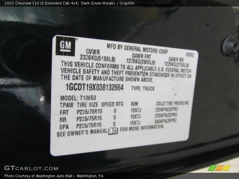 Dark Green Metallic / Graphite 2003 Chevrolet S10 LS Extended Cab 4x4
