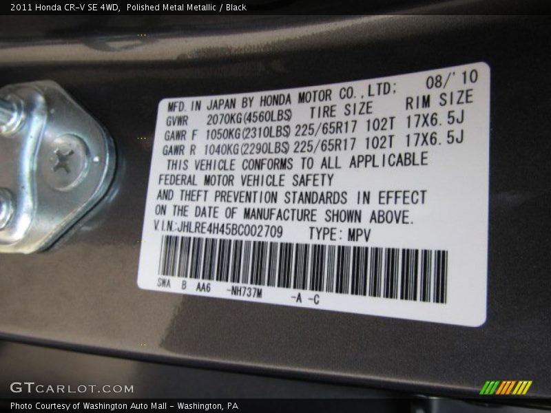 2011 CR-V SE 4WD Polished Metal Metallic Color Code NH737M