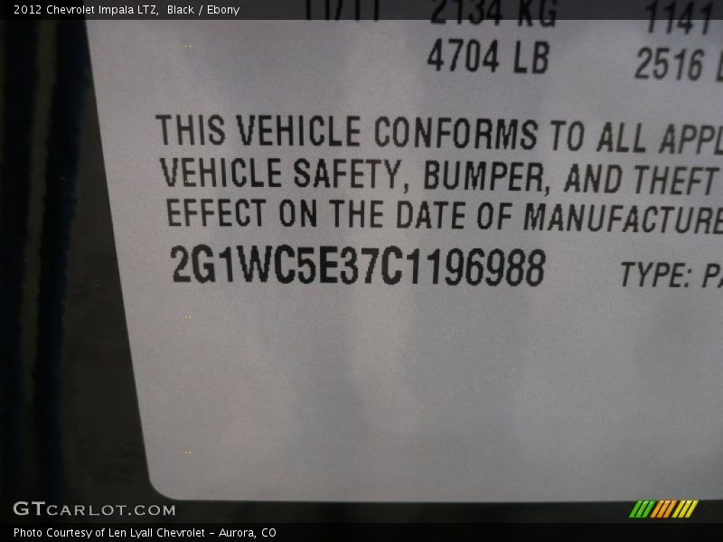 Black / Ebony 2012 Chevrolet Impala LTZ