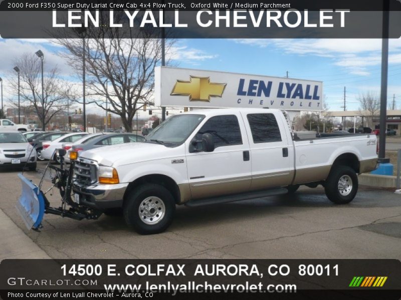 Oxford White / Medium Parchment 2000 Ford F350 Super Duty Lariat Crew Cab 4x4 Plow Truck