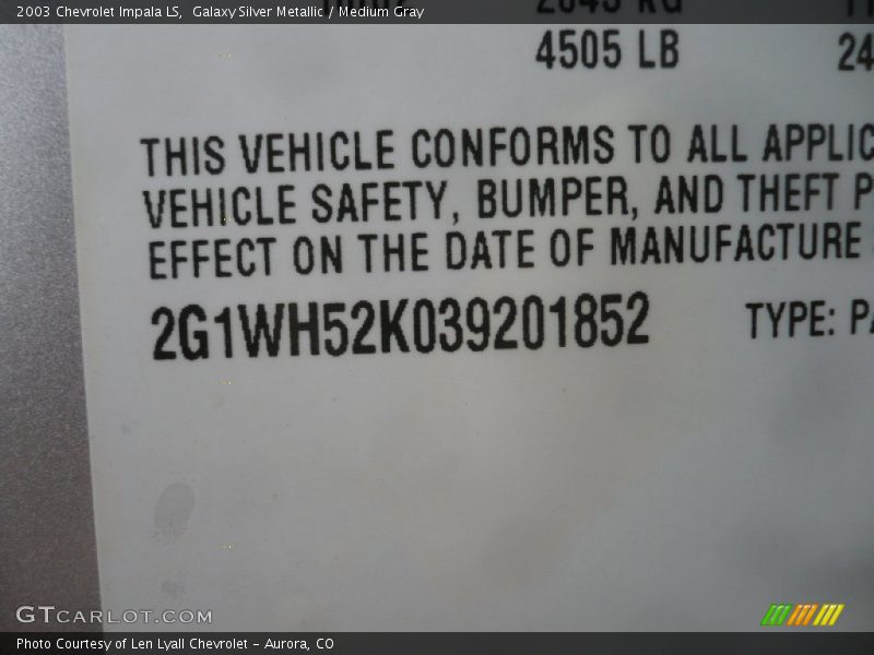 Galaxy Silver Metallic / Medium Gray 2003 Chevrolet Impala LS