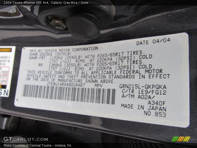 Galactic Gray Mica / Stone 2004 Toyota 4Runner SR5 4x4