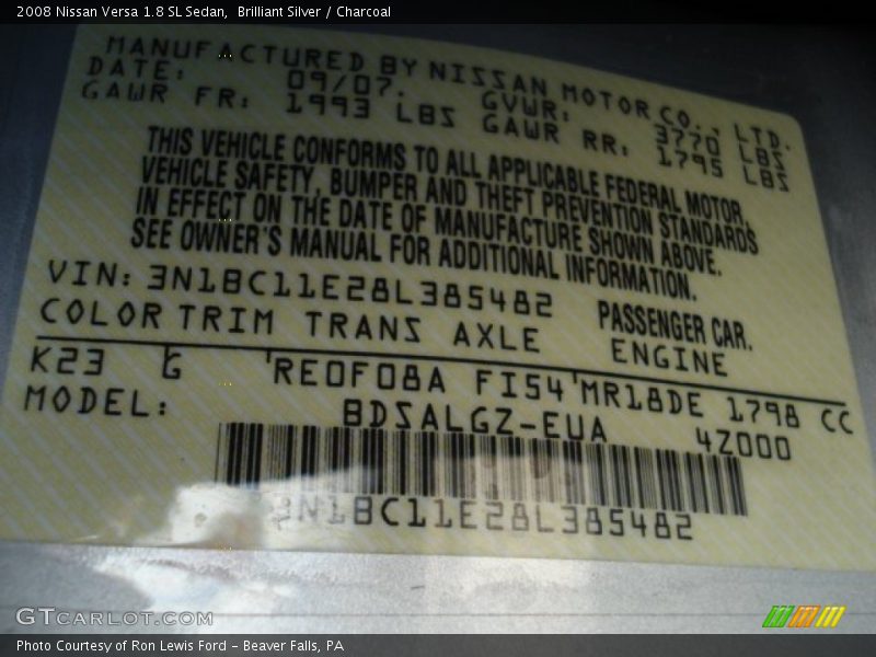 Brilliant Silver / Charcoal 2008 Nissan Versa 1.8 SL Sedan