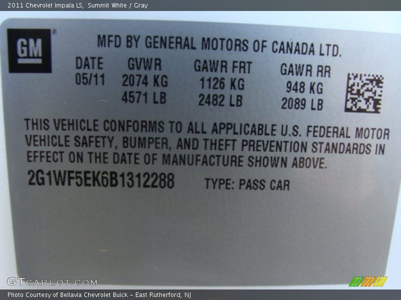 Summit White / Gray 2011 Chevrolet Impala LS