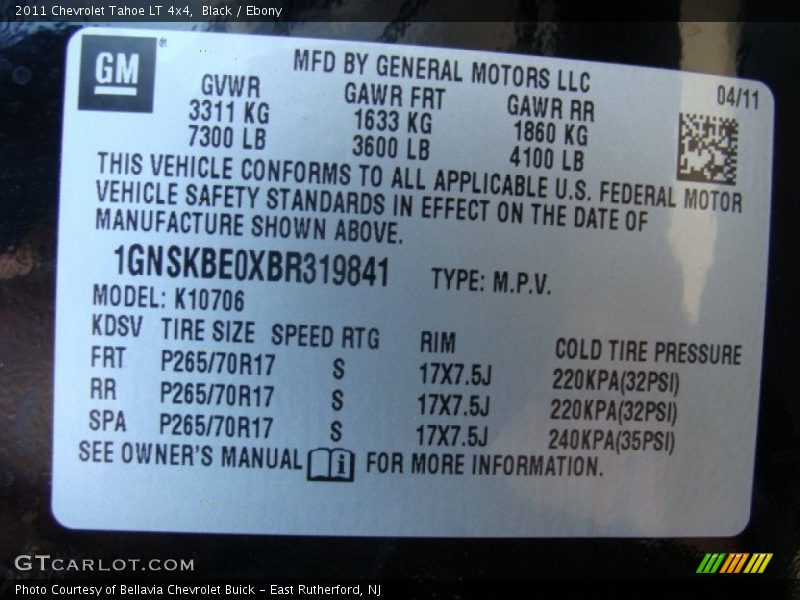Black / Ebony 2011 Chevrolet Tahoe LT 4x4