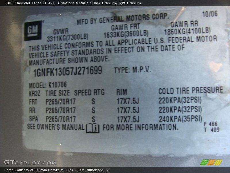Graystone Metallic / Dark Titanium/Light Titanium 2007 Chevrolet Tahoe LT 4x4