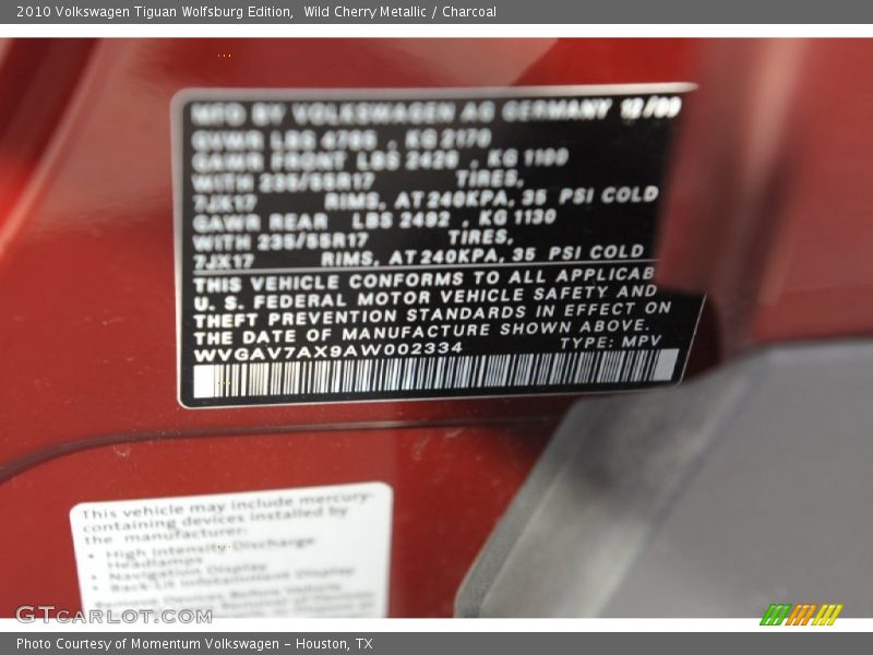 Wild Cherry Metallic / Charcoal 2010 Volkswagen Tiguan Wolfsburg Edition