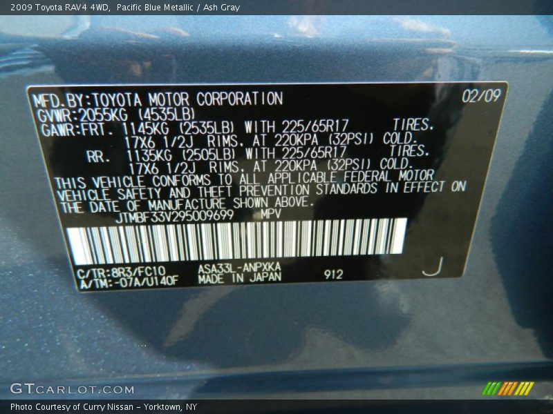 Pacific Blue Metallic / Ash Gray 2009 Toyota RAV4 4WD