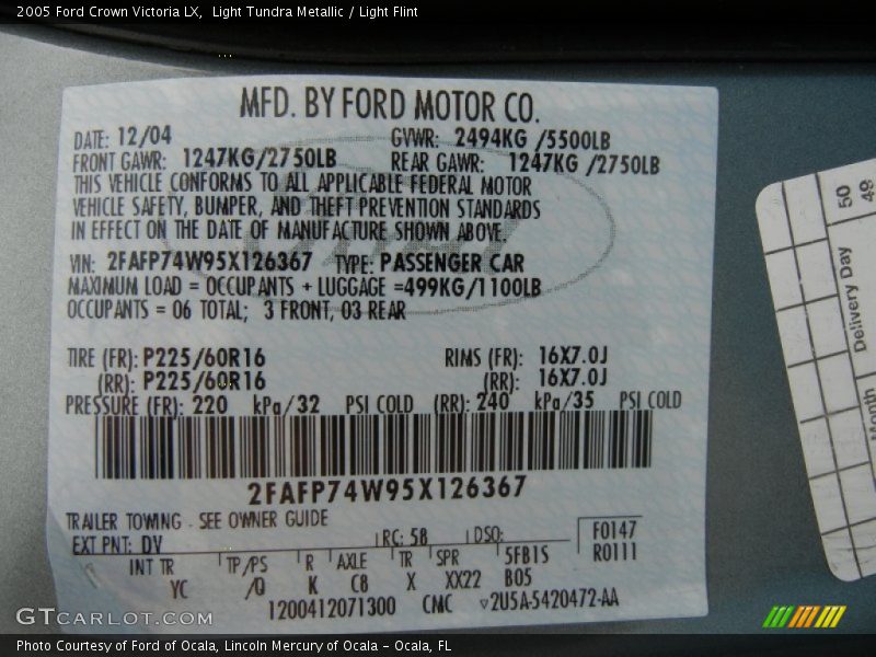 2005 Crown Victoria LX Light Tundra Metallic Color Code DV