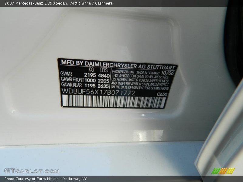 Arctic White / Cashmere 2007 Mercedes-Benz E 350 Sedan