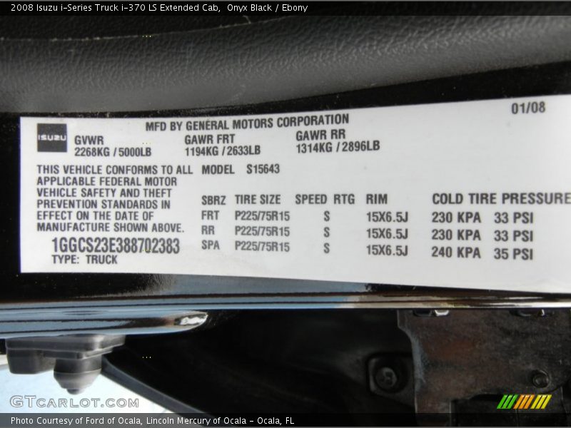 Info Tag of 2008 i-Series Truck i-370 LS Extended Cab