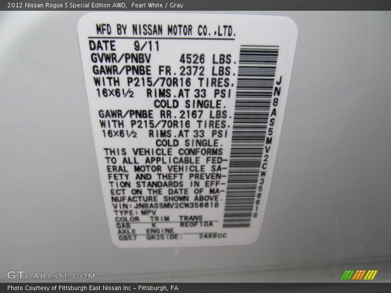 Pearl White / Gray 2012 Nissan Rogue S Special Edition AWD