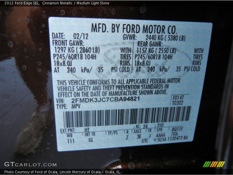 Cinnamon Metallic / Medium Light Stone 2012 Ford Edge SEL