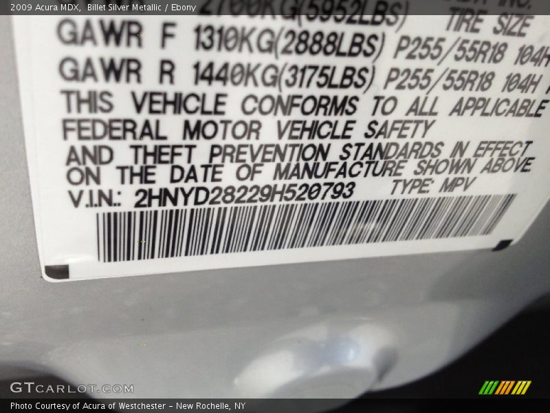 Billet Silver Metallic / Ebony 2009 Acura MDX