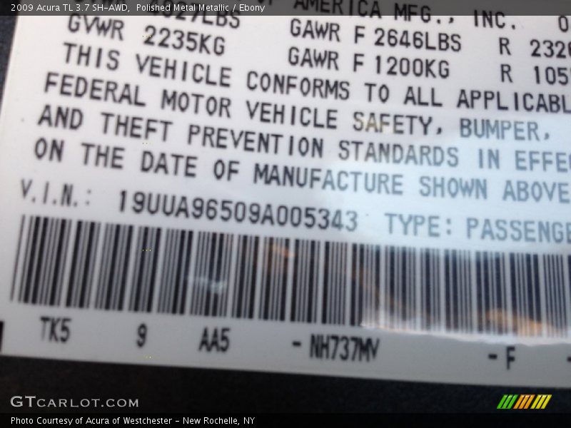 Polished Metal Metallic / Ebony 2009 Acura TL 3.7 SH-AWD
