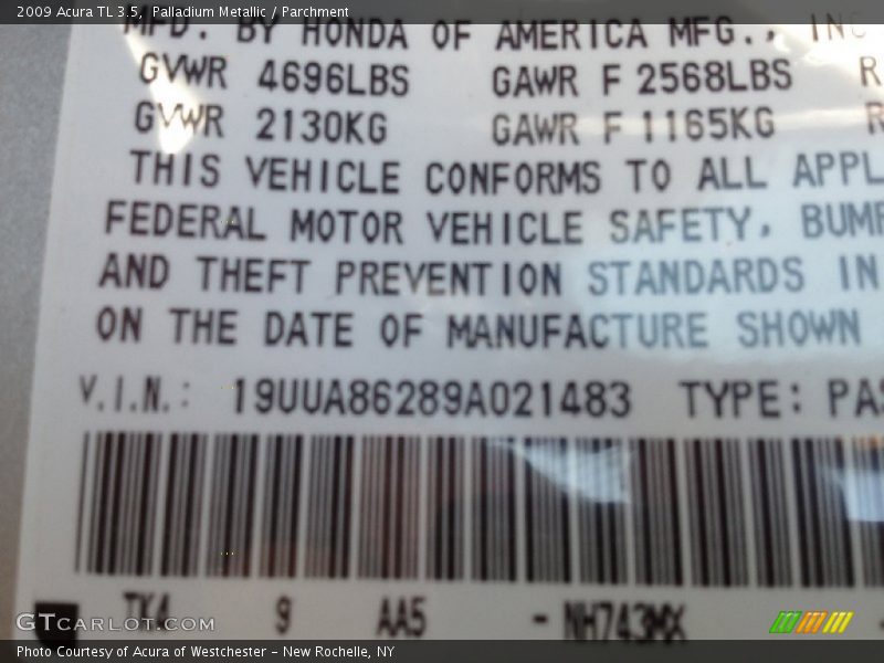 Palladium Metallic / Parchment 2009 Acura TL 3.5