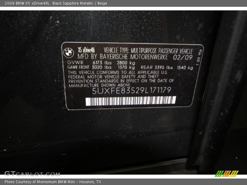 Black Sapphire Metallic / Beige 2009 BMW X5 xDrive48i