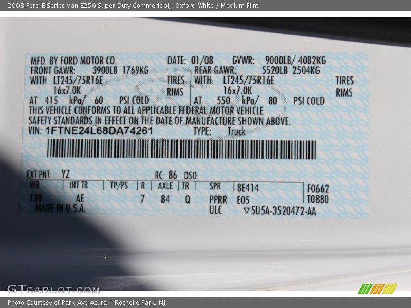 Oxford White / Medium Flint 2008 Ford E Series Van E250 Super Duty Commericial