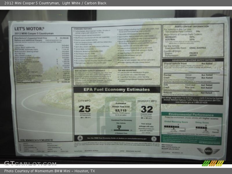 Light White / Carbon Black 2012 Mini Cooper S Countryman