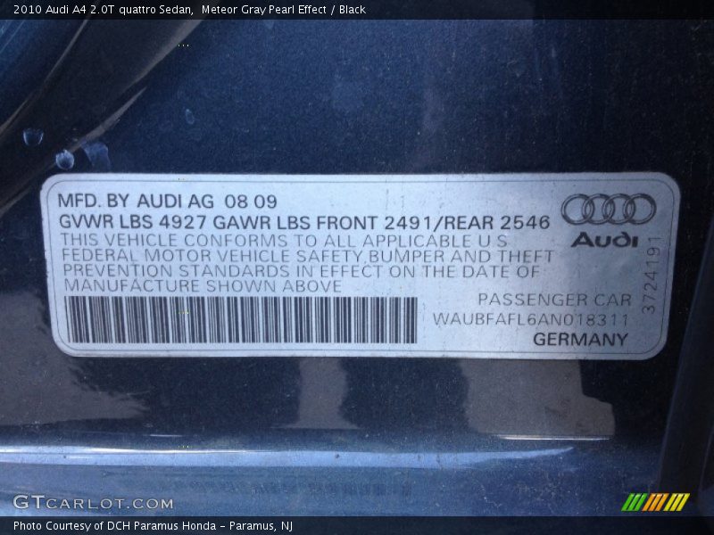 Meteor Gray Pearl Effect / Black 2010 Audi A4 2.0T quattro Sedan