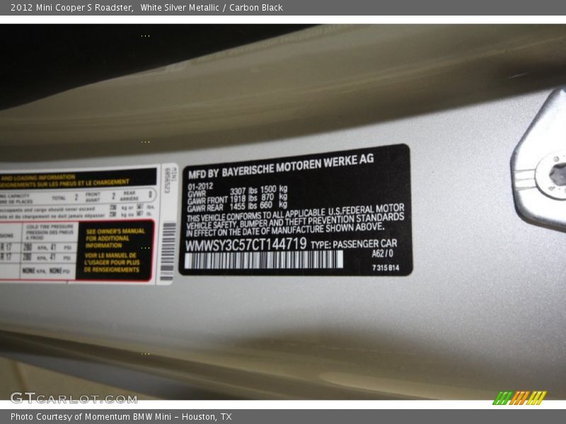 White Silver Metallic / Carbon Black 2012 Mini Cooper S Roadster