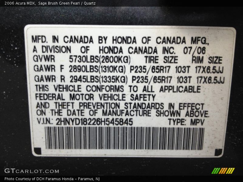 Sage Brush Green Pearl / Quartz 2006 Acura MDX