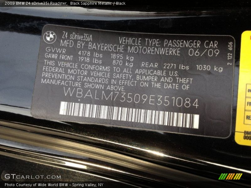 Black Sapphire Metallic / Black 2009 BMW Z4 sDrive35i Roadster