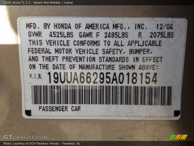 Desert Mist Metallic / Camel 2005 Acura TL 3.2
