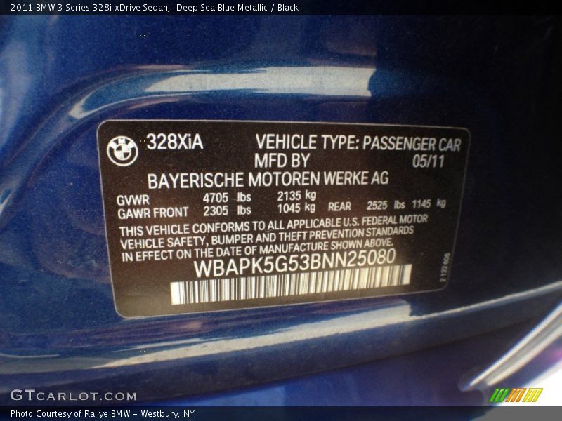 Deep Sea Blue Metallic / Black 2011 BMW 3 Series 328i xDrive Sedan