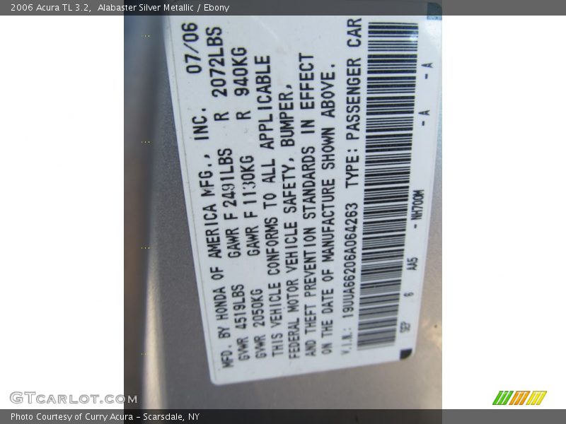 Alabaster Silver Metallic / Ebony 2006 Acura TL 3.2
