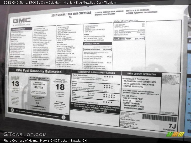 Midnight Blue Metallic / Dark Titanium 2012 GMC Sierra 1500 SL Crew Cab 4x4