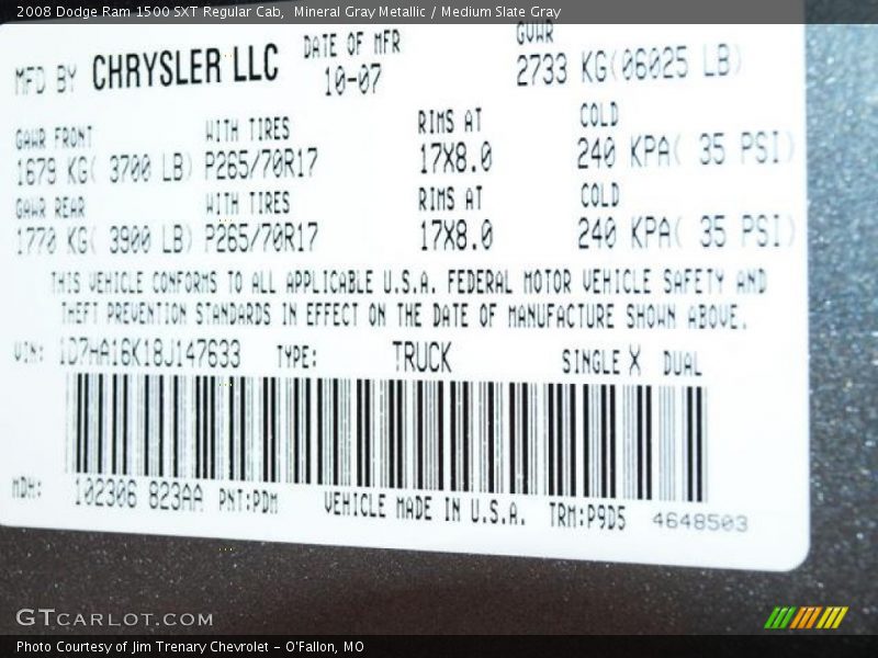 Mineral Gray Metallic / Medium Slate Gray 2008 Dodge Ram 1500 SXT Regular Cab