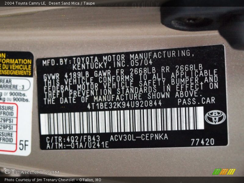 Desert Sand Mica / Taupe 2004 Toyota Camry LE