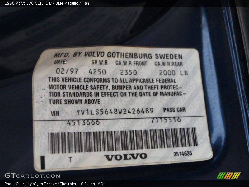 Dark Blue Metallic / Tan 1998 Volvo S70 GLT