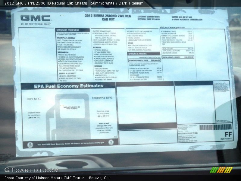 Summit White / Dark Titanium 2012 GMC Sierra 2500HD Regular Cab Chassis