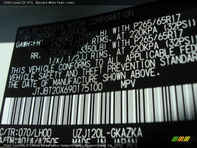 Blizzard White Pearl / Ivory 2009 Lexus GX 470