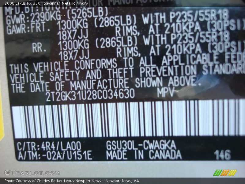 Savannah Metallic / Ivory 2008 Lexus RX 350