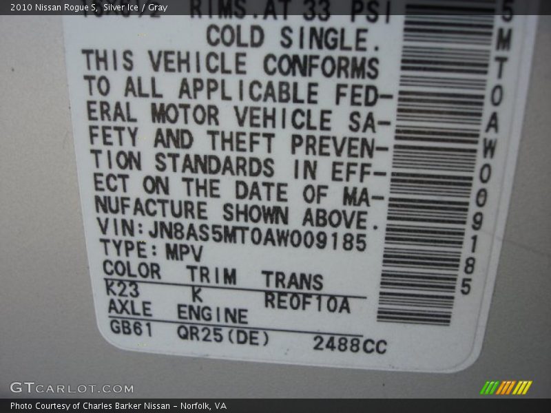 Silver Ice / Gray 2010 Nissan Rogue S
