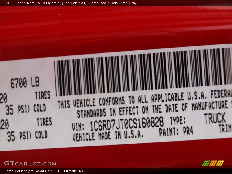 2012 Ram 1500 Laramie Quad Cab 4x4 Flame Red Color Code PR4