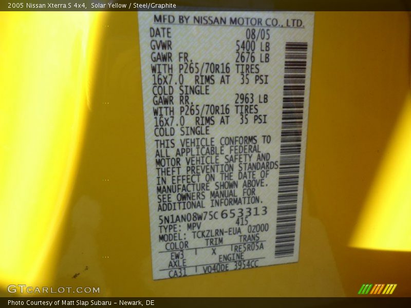 Solar Yellow / Steel/Graphite 2005 Nissan Xterra S 4x4