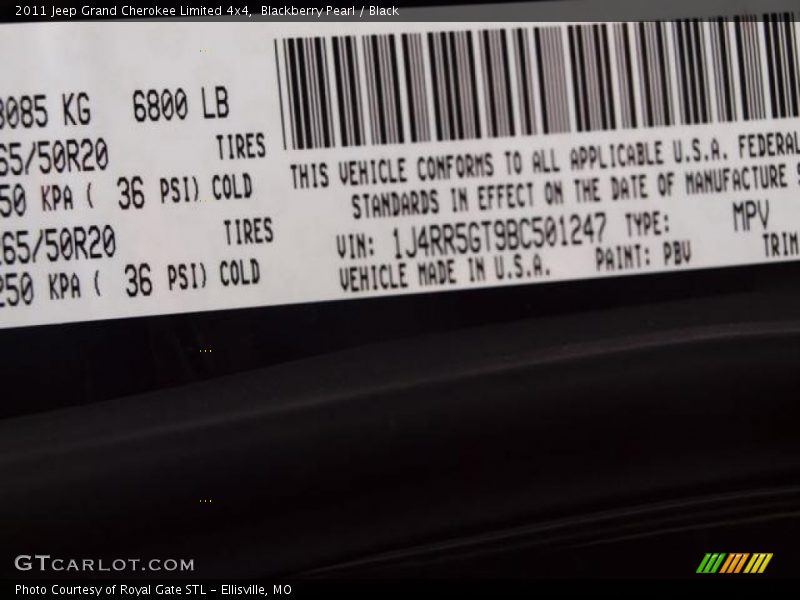 2011 Grand Cherokee Limited 4x4 Blackberry Pearl Color Code PBV