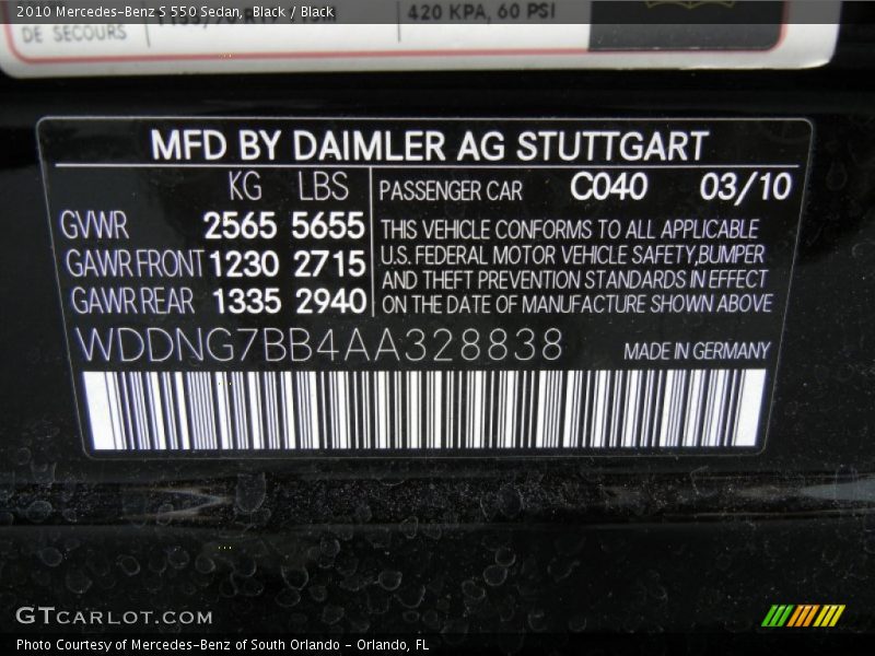Black / Black 2010 Mercedes-Benz S 550 Sedan