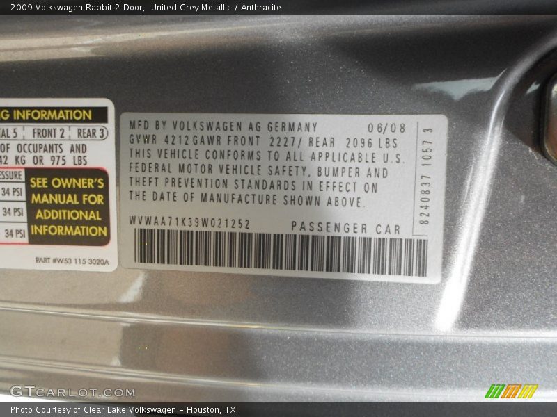 United Grey Metallic / Anthracite 2009 Volkswagen Rabbit 2 Door